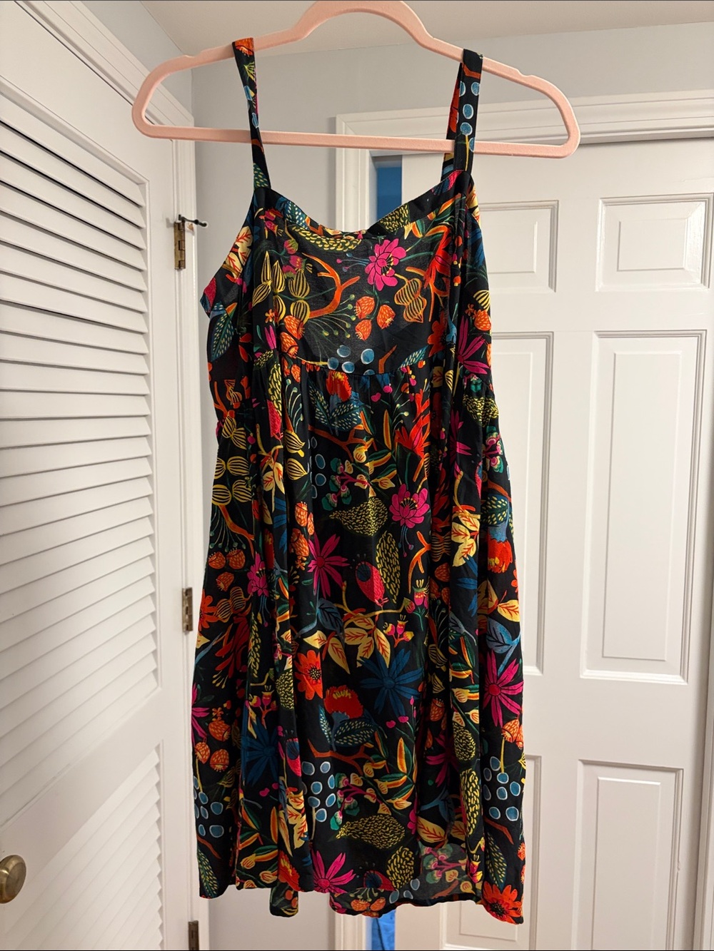 NATURAL LIFE Black Floral Mini Dress with Bright Multicolor Print